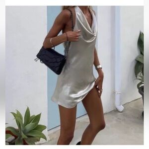 Zara Metallic XS Dress Mini Open Back